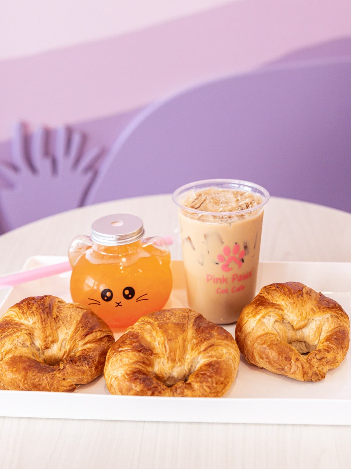 A bright café table set for breakfast